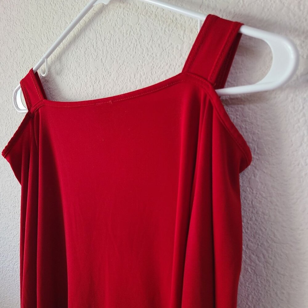 Clara Sun Woo US Women's Sz S Bell Sleeve Cold Shoulder Red Blouse Top USA Made - Picture 5 of 9